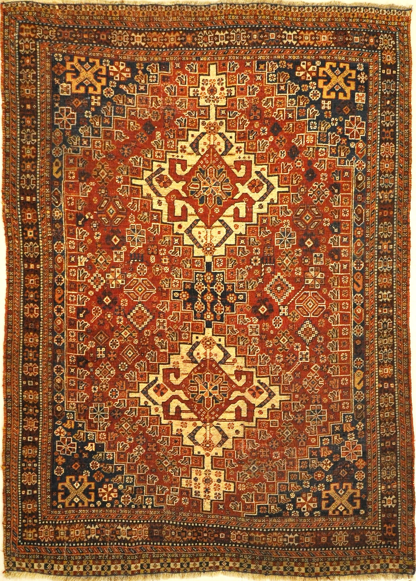 Antique Persian Qashqai Rug. A piece of genuine woven carpet art sold by the Santa Barbara Design Center, Rugs and More in Santa Barbara, California.