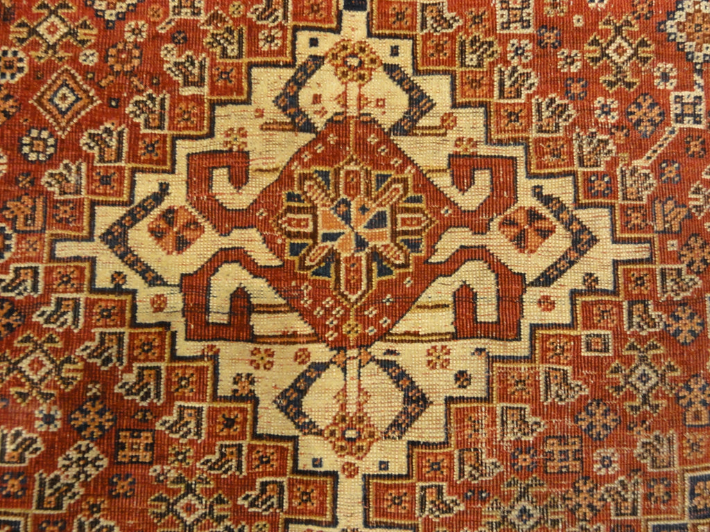 Antique Persian Qashqai Rug. A piece of genuine woven carpet art sold by the Santa Barbara Design Center, Rugs and More in Santa Barbara, California.