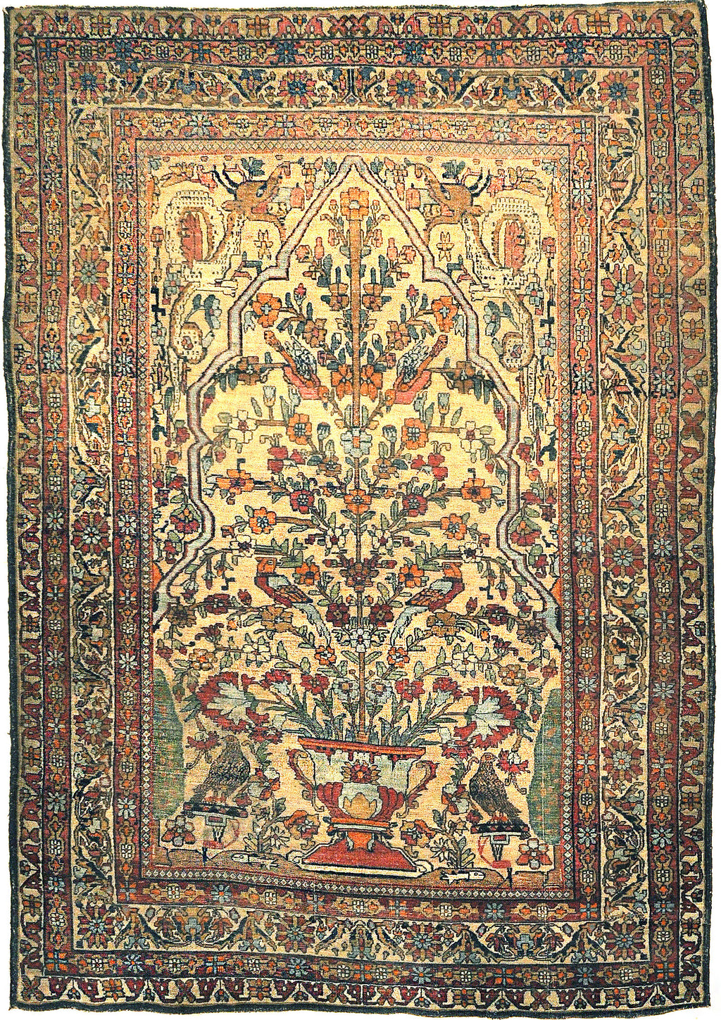Antique Kermanshah Tree of Life with Mythical Animals. Unique and beautiful with very detailed images of mythical animals. Santa Barbara Rugs and More