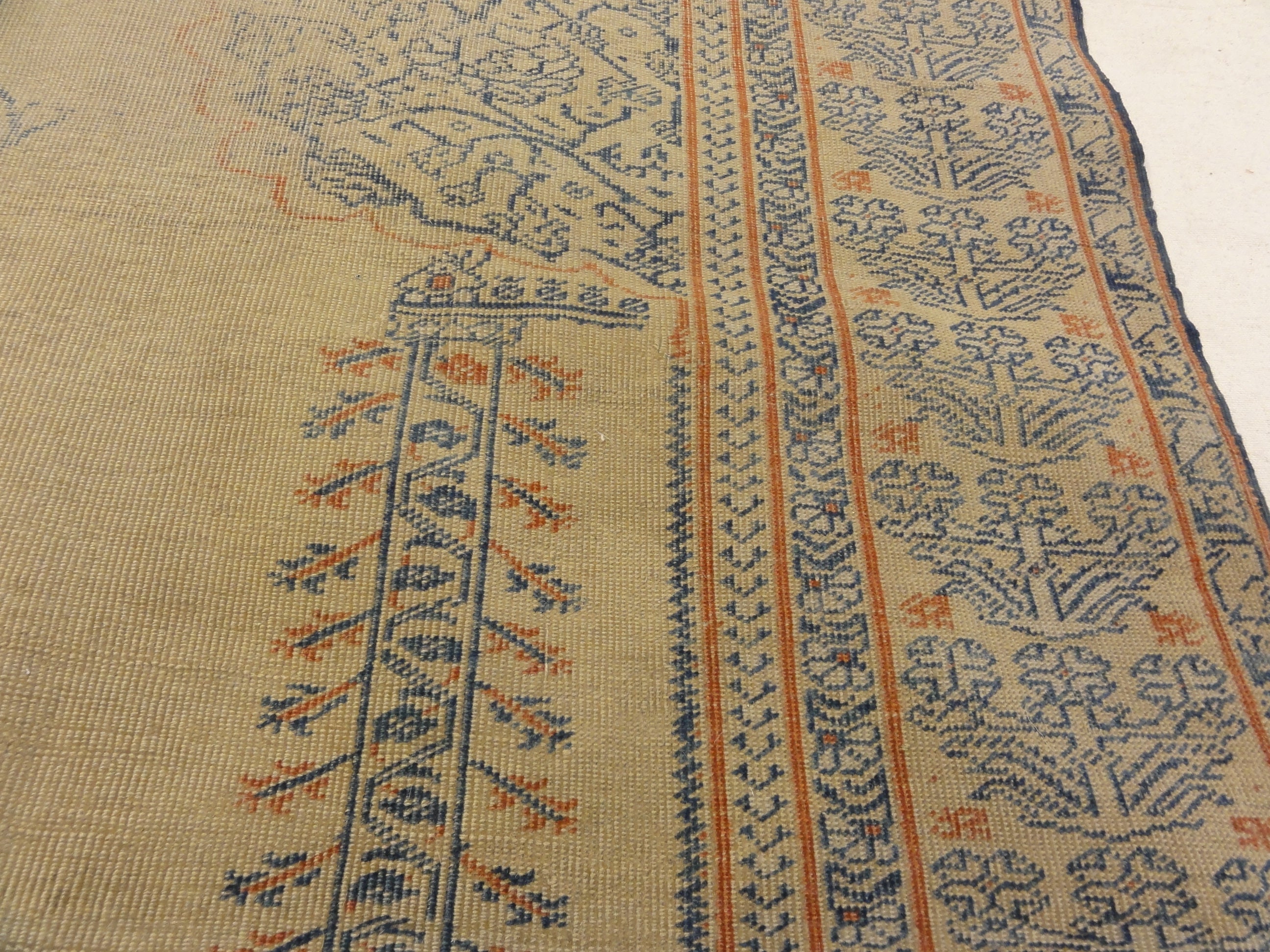 Antique Transylvanian 17th Century Turkish Prayer Rug. A fine piece of genuine woven carpet art sold at the Santa Barbara Design Center.