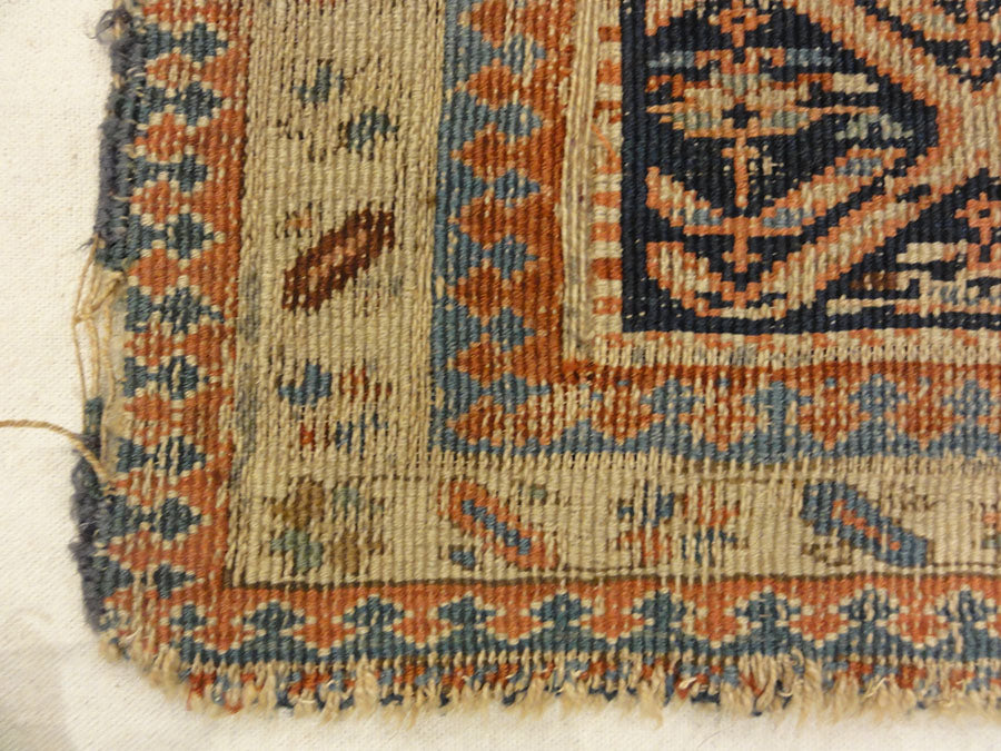 Antique Soumakh Herati Rug. A piece of antique woven carpet art sold at Santa Barbara Design Center Rugs and More in Santa Barbara, California.