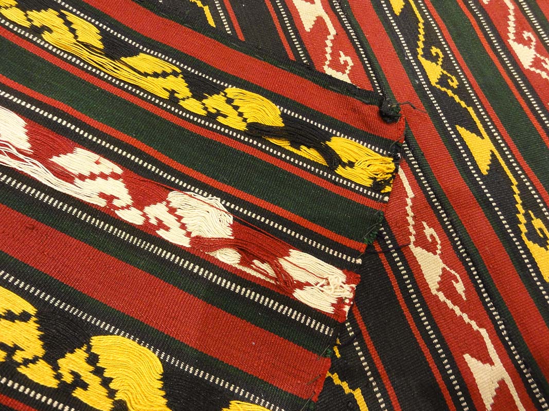 Fine Striped Turkish Jajim Textile. A piece of antique woven carpet art sold by Santa Barbara Design Center Rugs and More in Santa Barbara California.