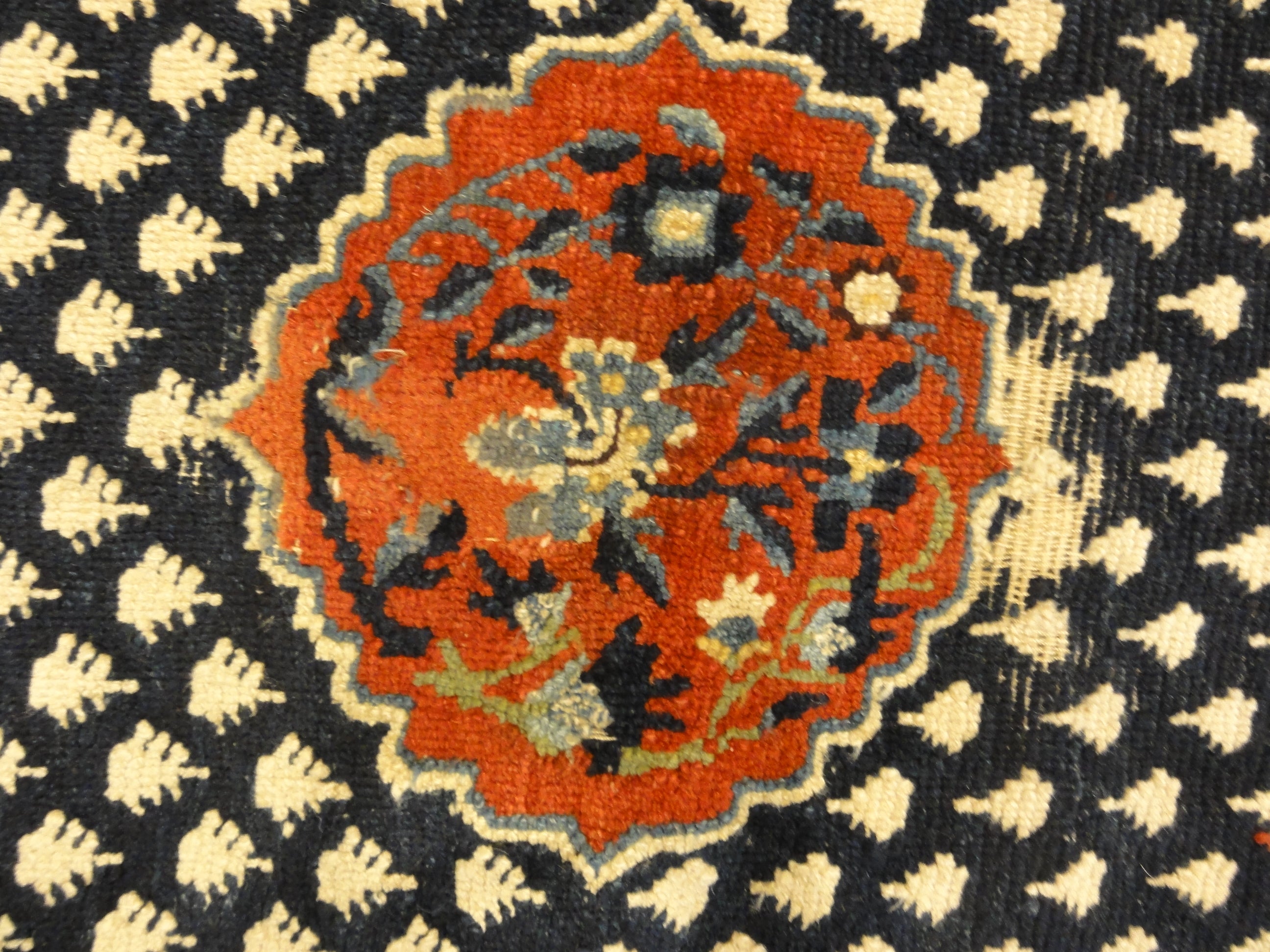 Beautiful Antique Tibetan Rug Woven Circa 1880 Genuine Woven Carpet Art All Handmade in Tibet Santa Barbara Design Center and Rugs and More