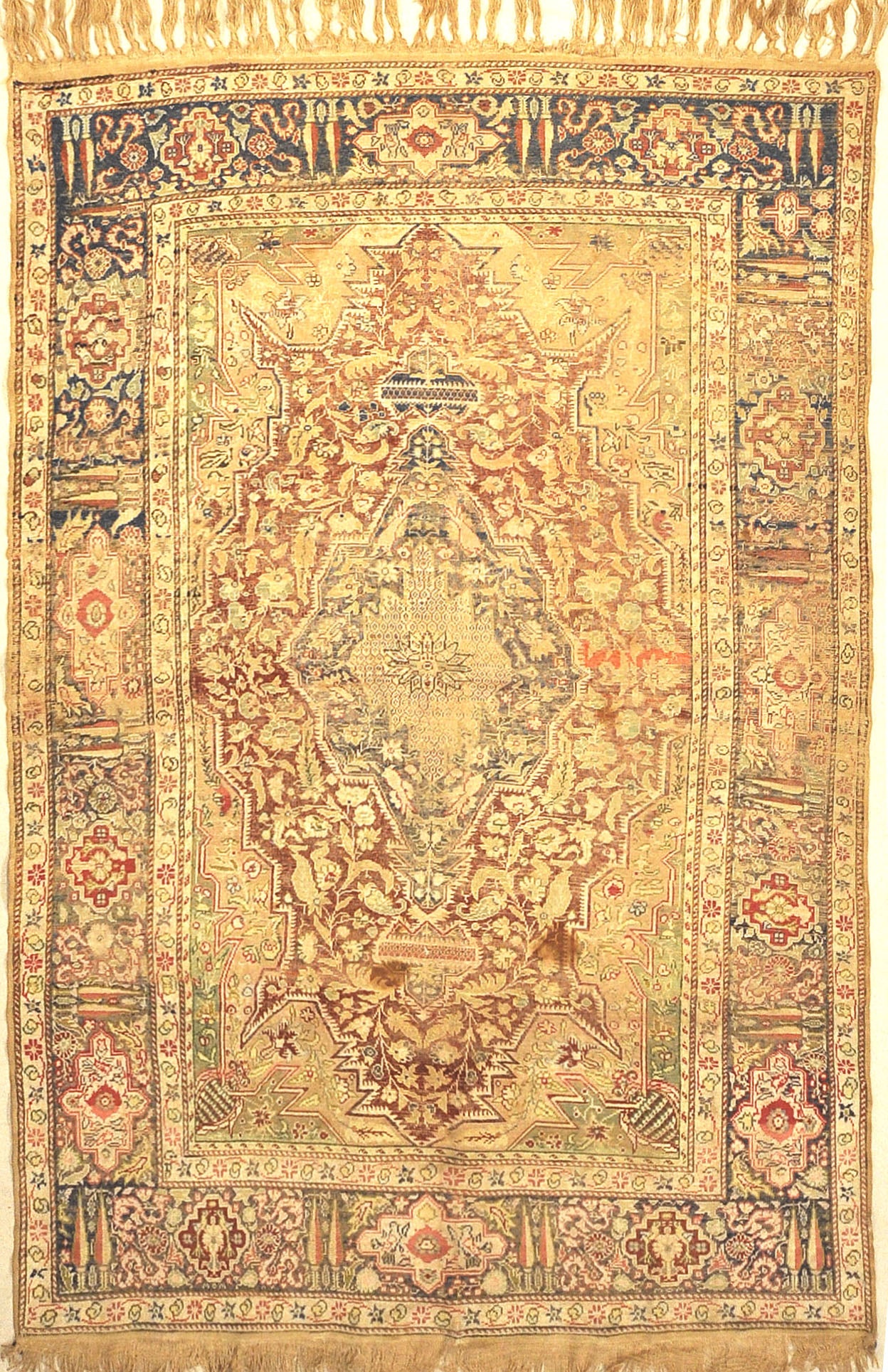 Antique Silk Turkish Kaysari Rug. A piece of genuine, woven carpet art sold by the Santa Barbara Design Center, Rugs and More.
