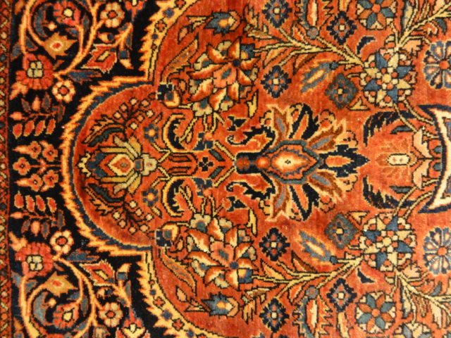Antique Rare Persian Sarouk Prayer Rug. Genuine woven carpet art. Authentic and intricate design. Santa Barbara Design Center