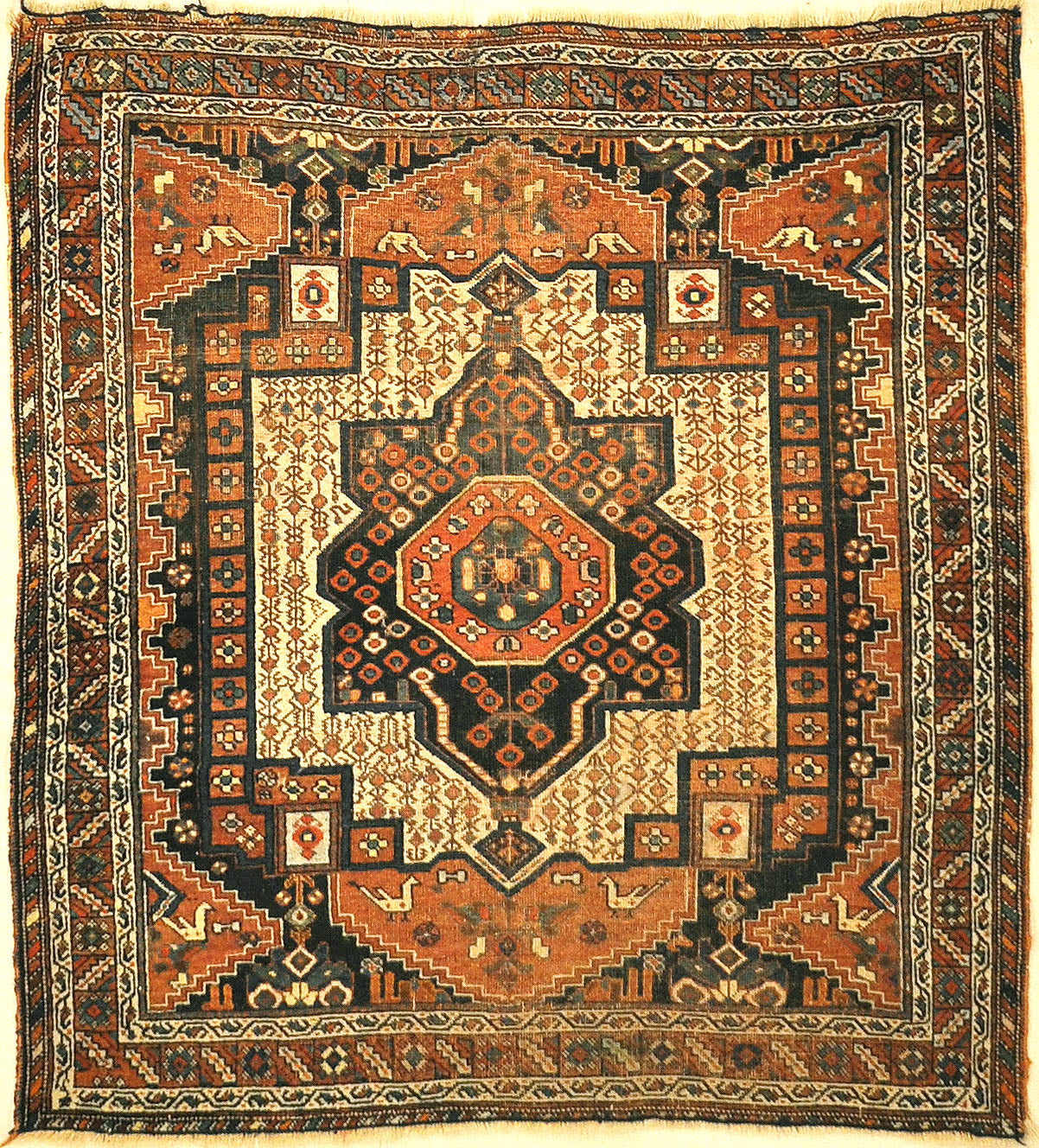 Antique Persian Afshar Rug Circa 1880. A piece of genuine authentic antique woven carpet art sold by Santa Barbara Design Center Rugs and More.