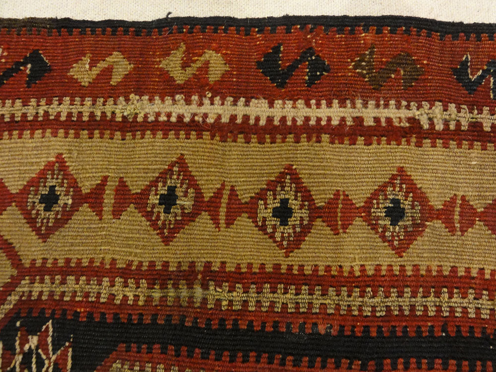 Rare Antique Yastik Woven with Metal Thread. A piece of genuine authentic woven carpet art sold by Santa Barbara Design Center, Rugs and More.