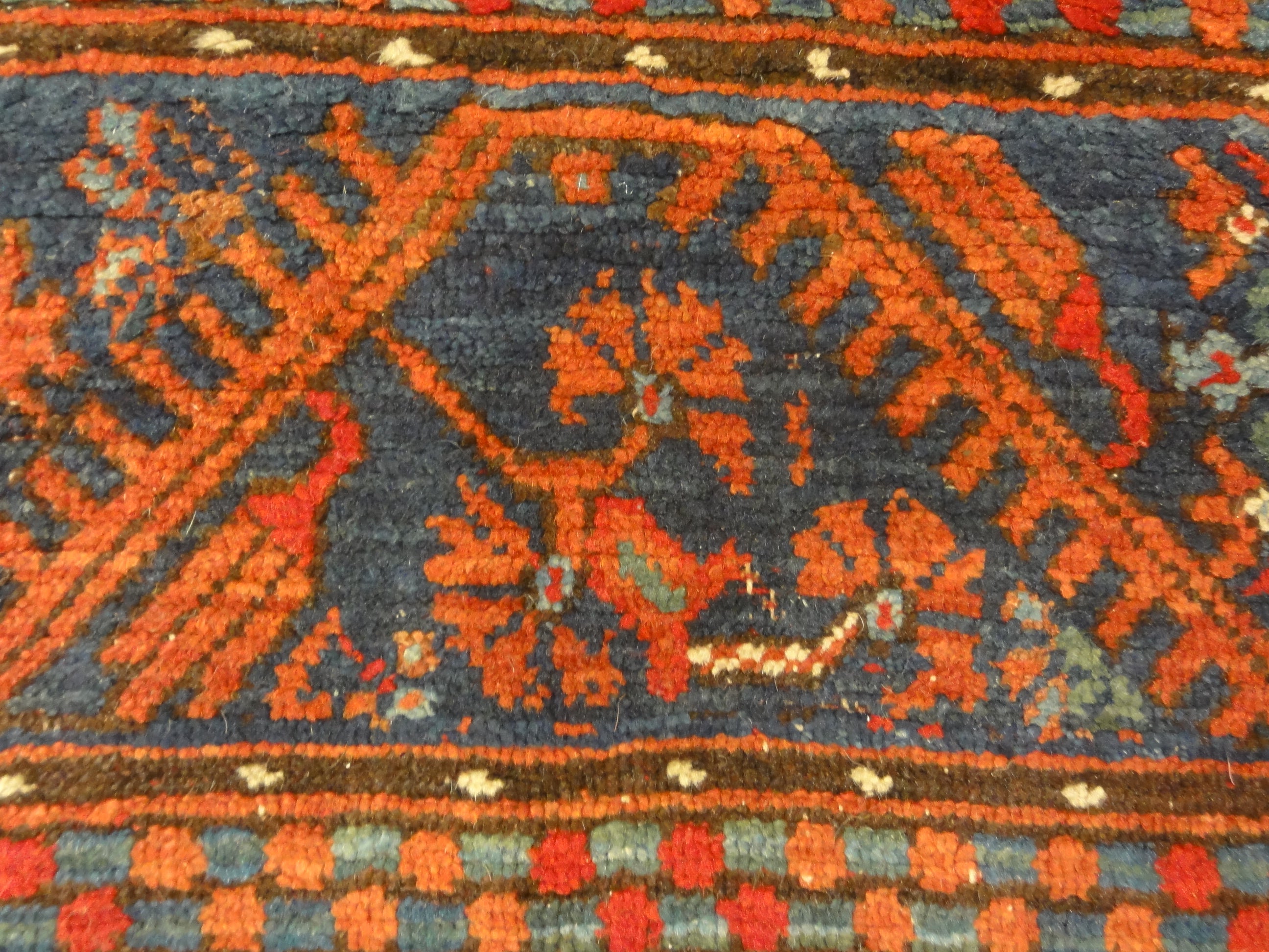 Antique Turkish Kula Rug Circa 1880. A piece of genuine woven carpet art sold by the Santa Barbara Design Center and Rugs and More.