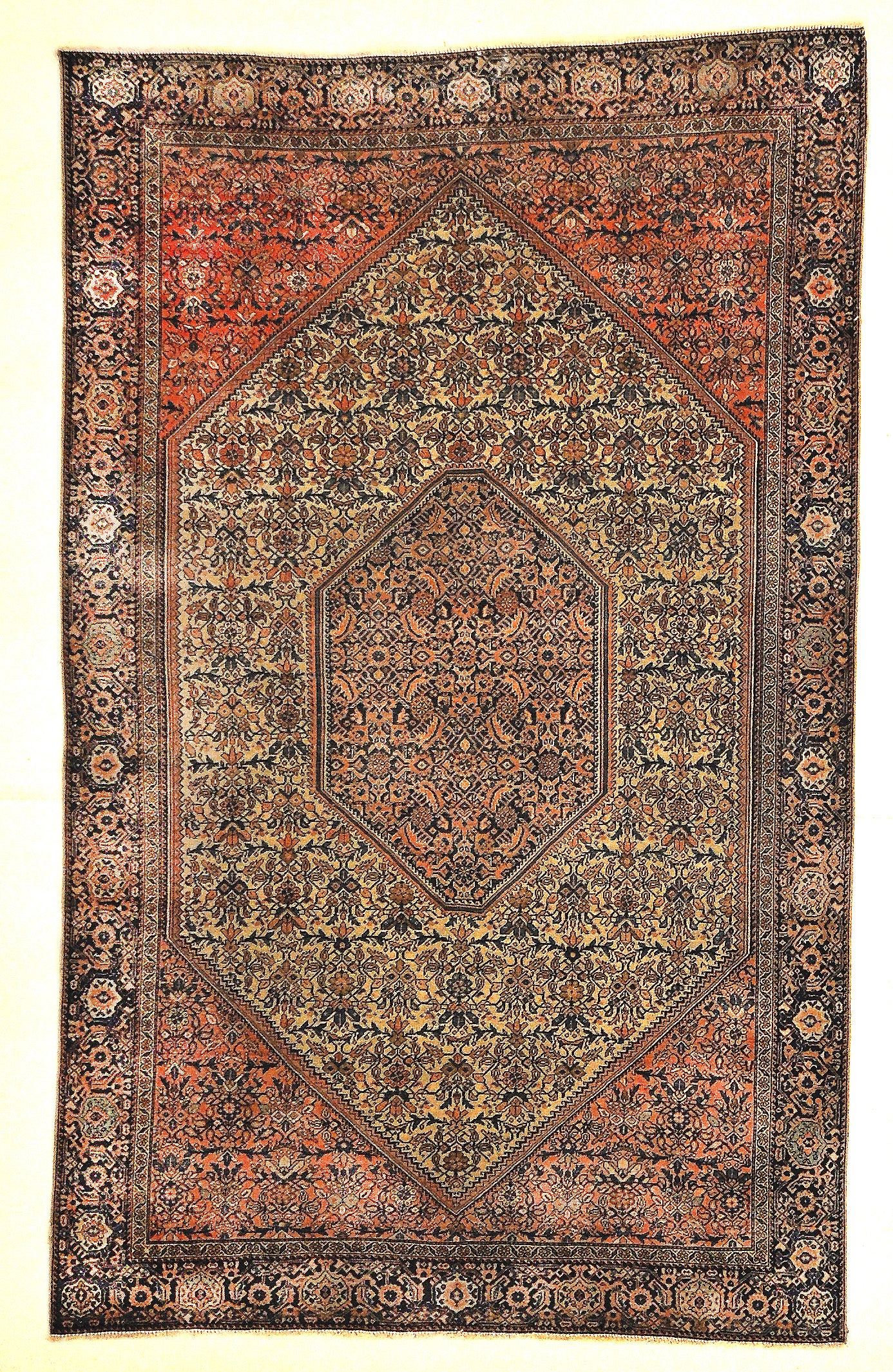 Antique Sarouk Farahan with Medallion and Ivory Pink and Red Detail Genuine Authentic Woven Carpet Art Santa Barbara Design Center