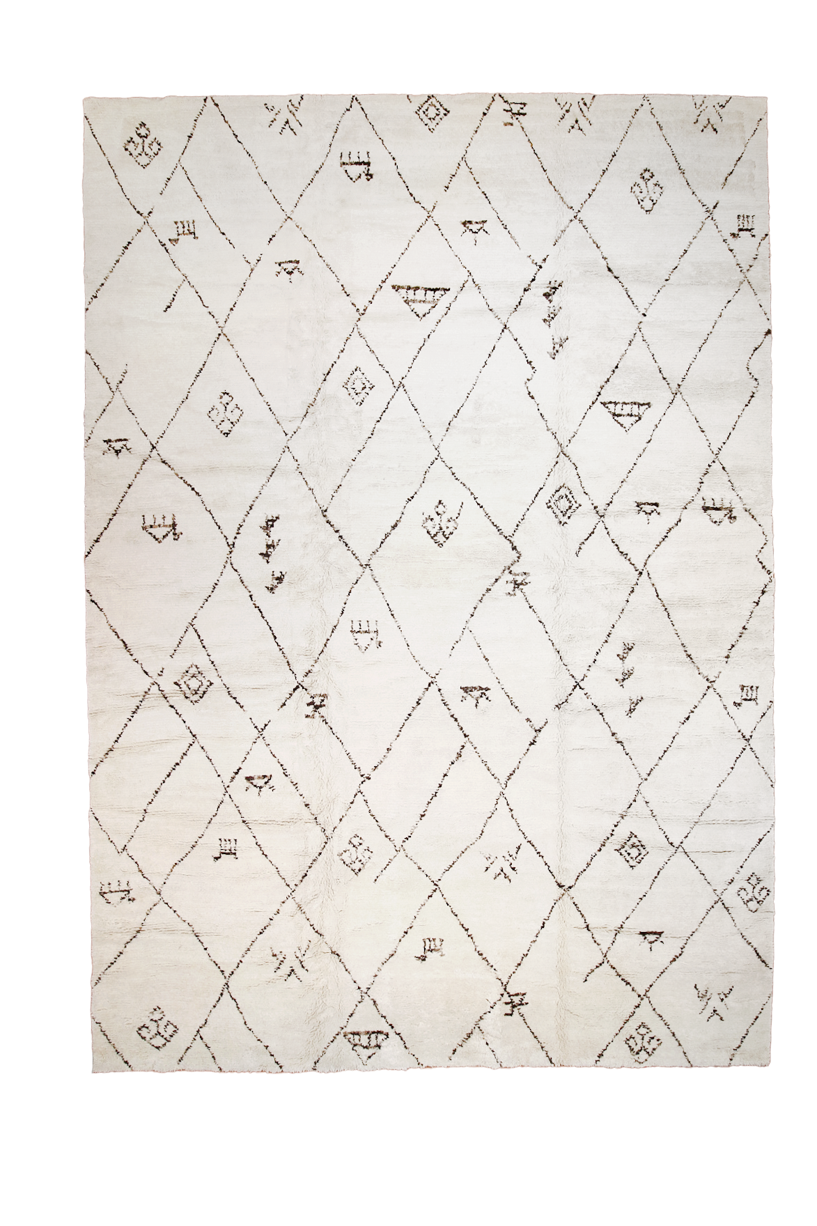 Santa Barbara Chic Moroccan rug with a white background and intricate diamond patterns in brown. Perfect for modern home decor.