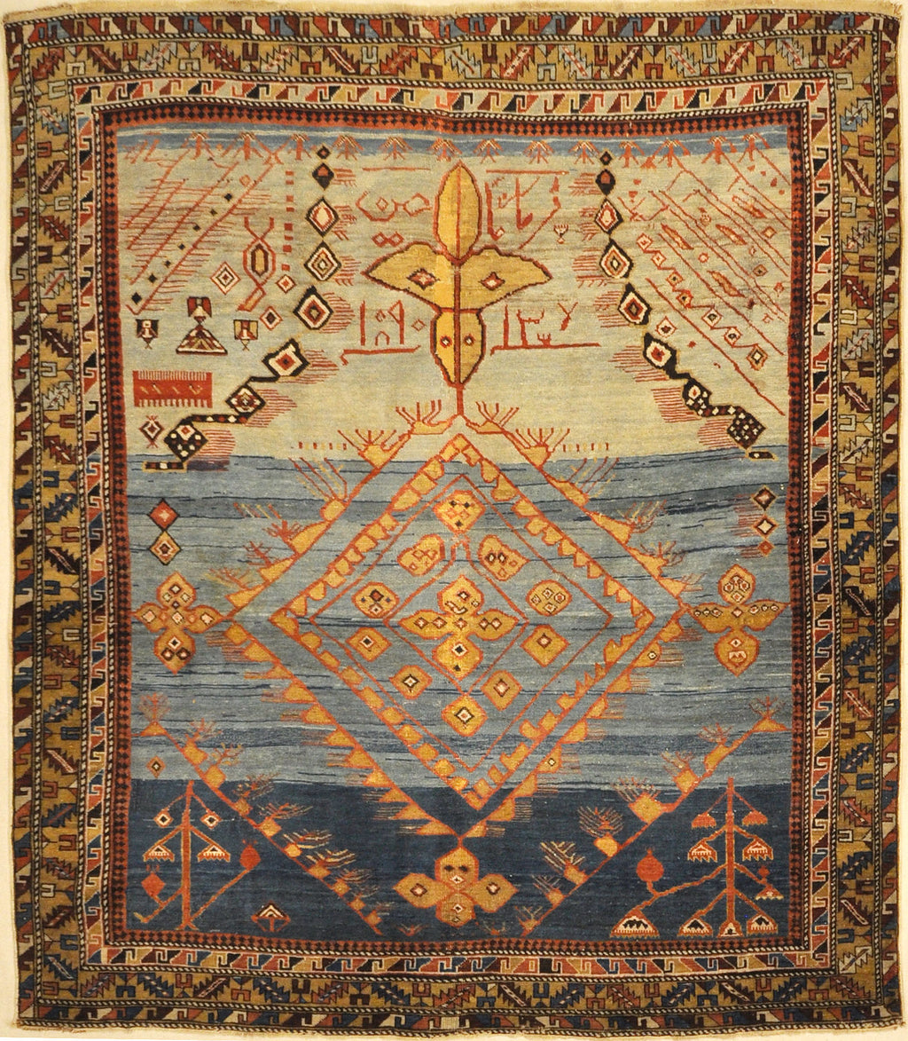 Best Caucasian Shirvan Prayer rug in the world RUGOHOLIC Rug. A piece of genuine authentic woven carpet art sold at Santa Barbara Design Center Rugs and More.
