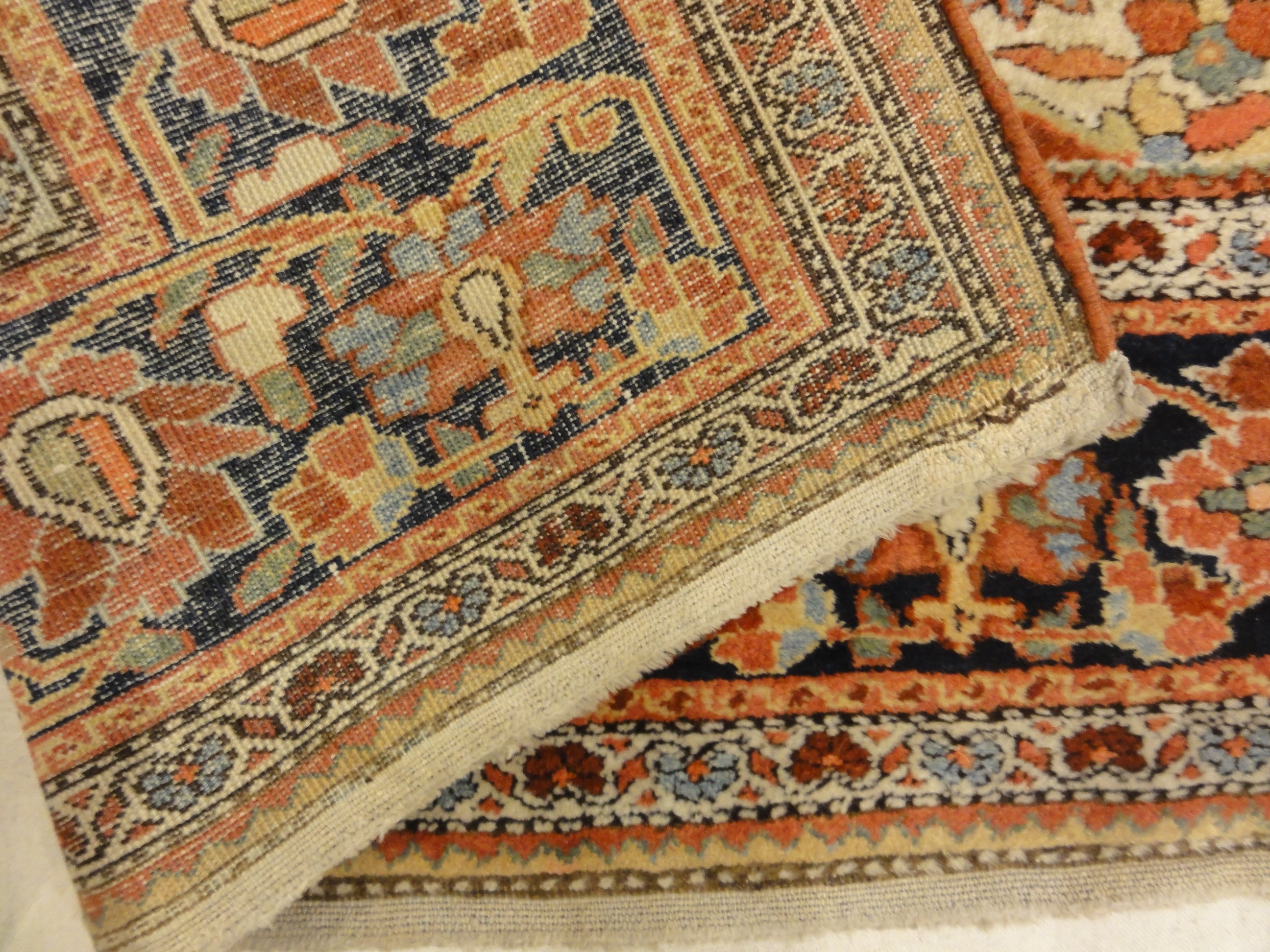 Rare Antique Fine Farahan Circa 1870. A piece of genuine authentic woven carpet art sold by the Santa Barbara Design Center, Rugs and More.