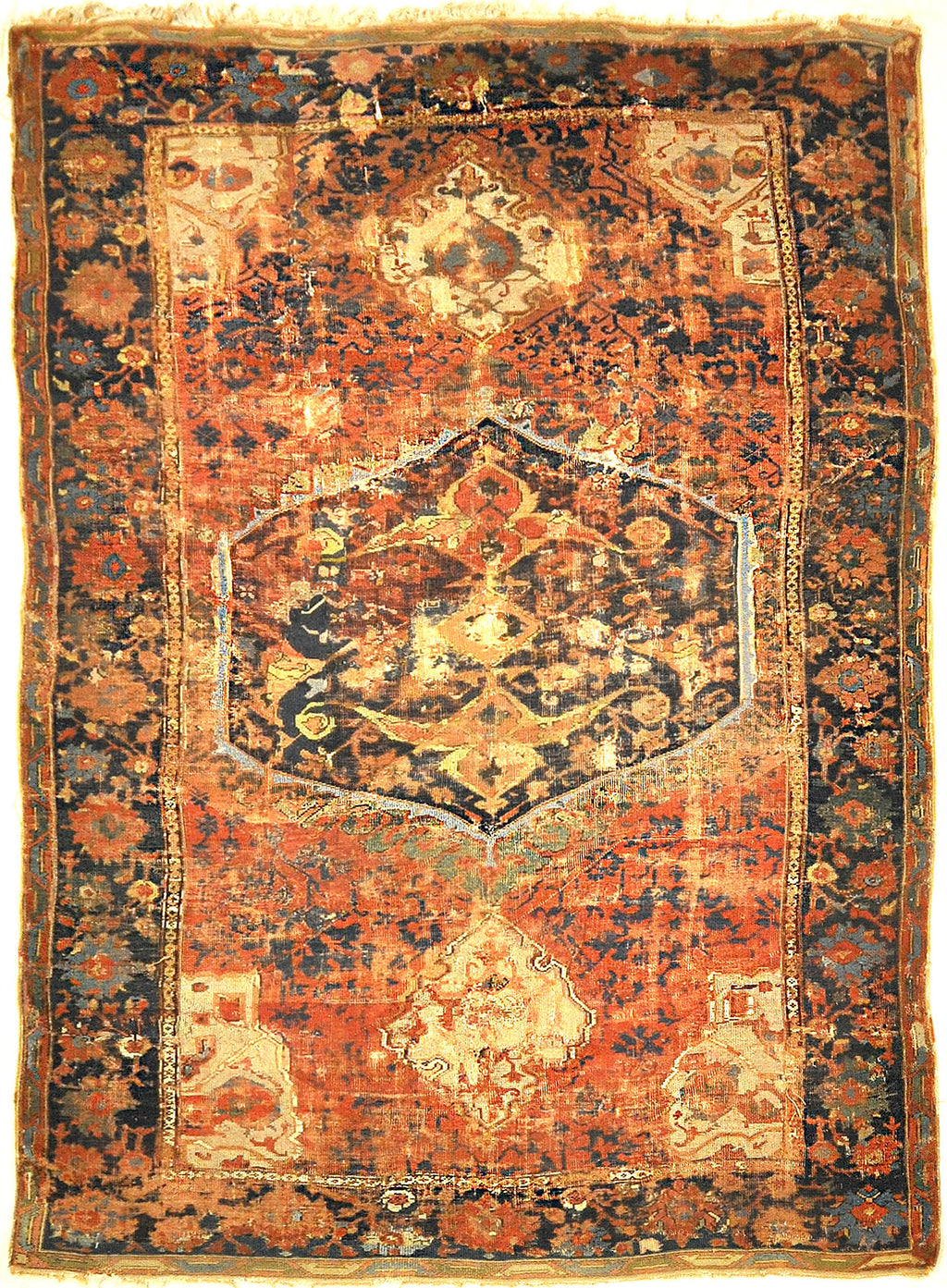 Antique Rare Medallion Oushak from the 16th Century. A piece of genuine authentic antique woven carpet art sold by Santa Barbara Design Center Rugs and More