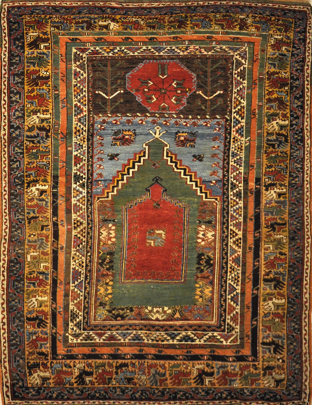 This Mudjur Meditation Prayer Rug has the richest palette of all Anatolian rugs, and resemble the very fine Caucasian rugs.This Mudjur Meditation Prayer Rug has the richest palette of all Anatolian rugs, and resemble the very fine Caucasian rugs.
