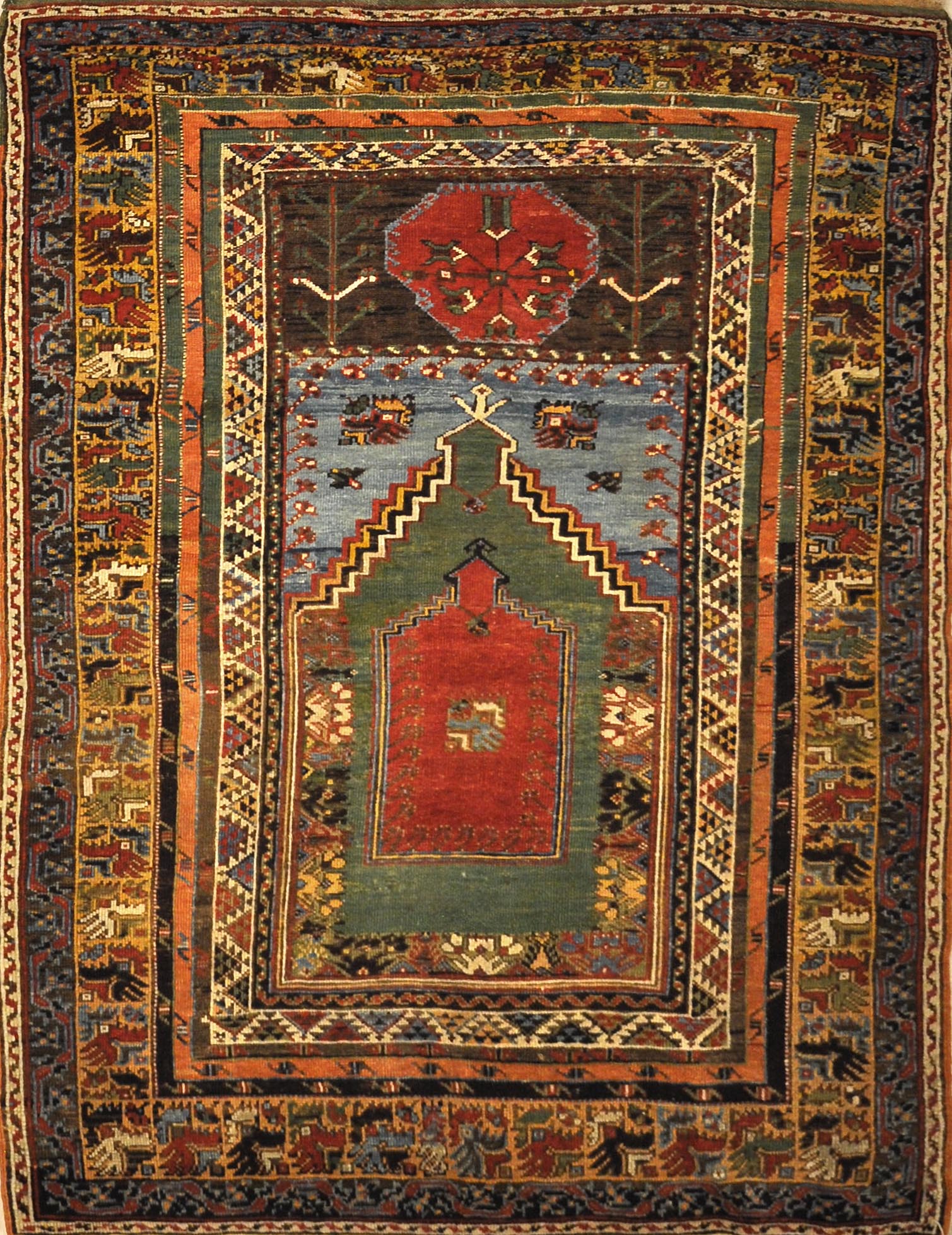 This Mudjur Meditation Prayer Rug has the richest palette of all Anatolian rugs, and resemble the very fine Caucasian rugs.This Mudjur Meditation Prayer Rug has the richest palette of all Anatolian rugs, and resemble the very fine Caucasian rugs.