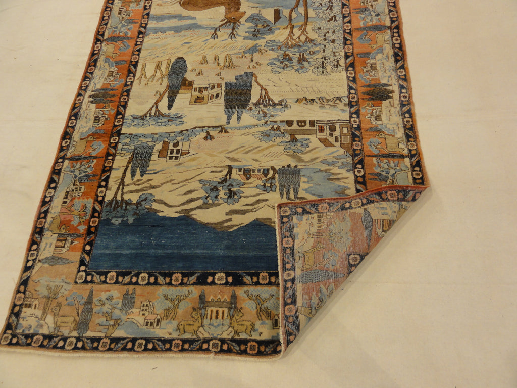 Unique Antique pictoral Kashan Circa 1870 with winter landscape and deers 30061
