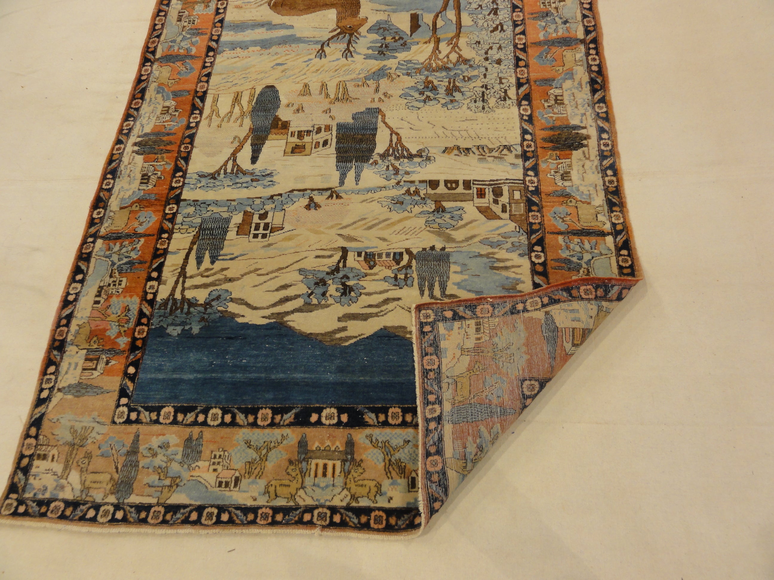 Unique Antique pictoral Kashan Circa 1870 with winter landscape and deers 30061