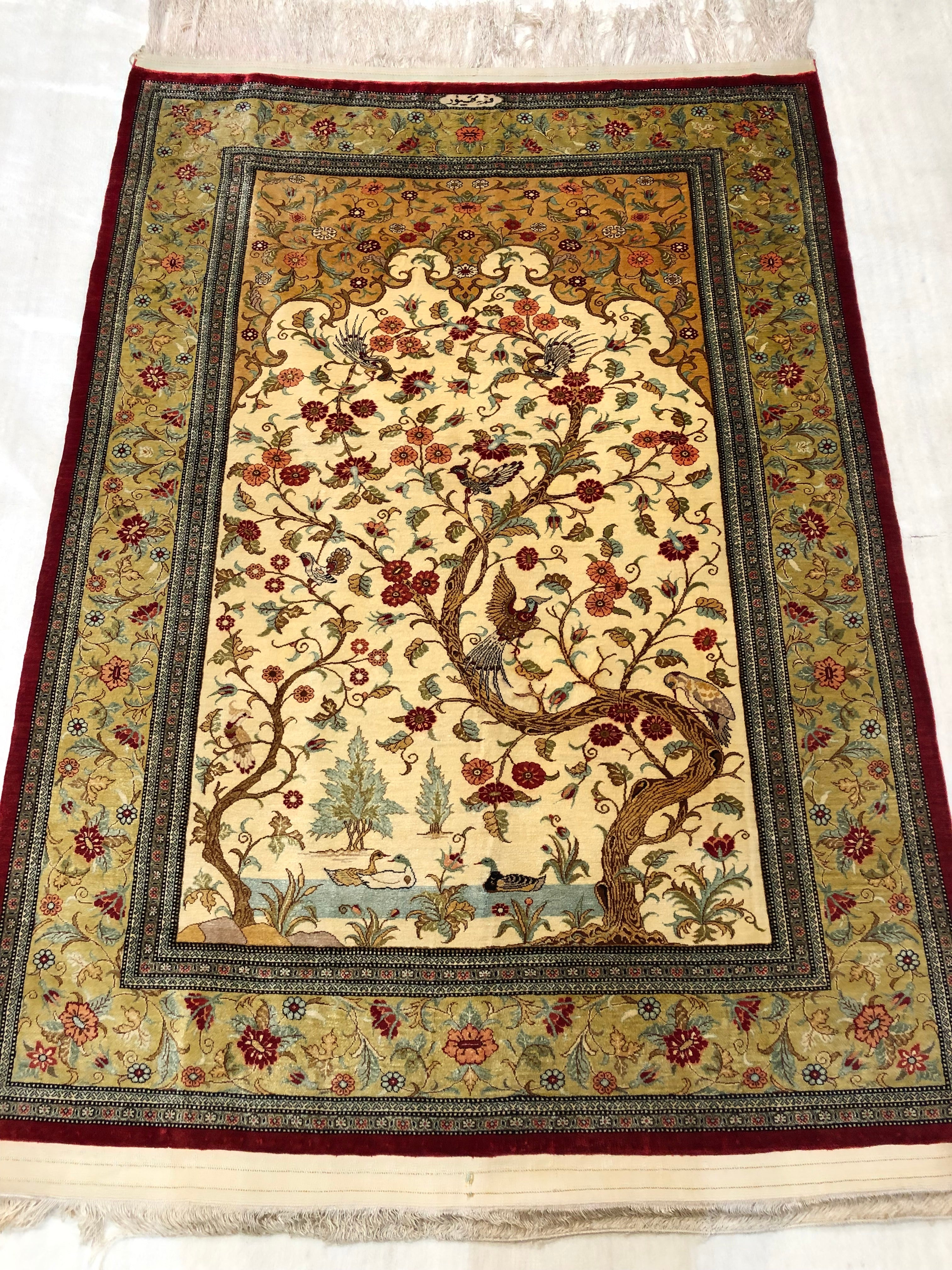 Vintage Fine Persian Silk Rug 37909
