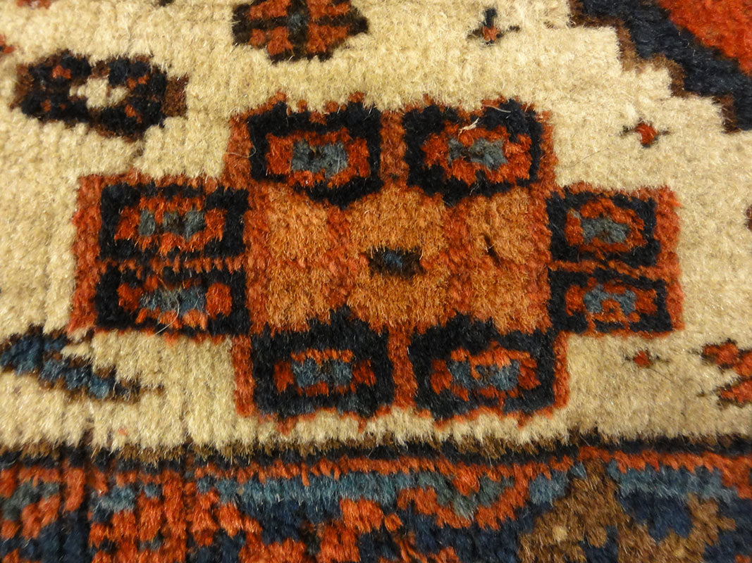 Antique Afshar Featuring Dragon and Phoenix Fight. A piece of antique woven carpet art sold by the Santa Barbara Design Center Rugs and More.