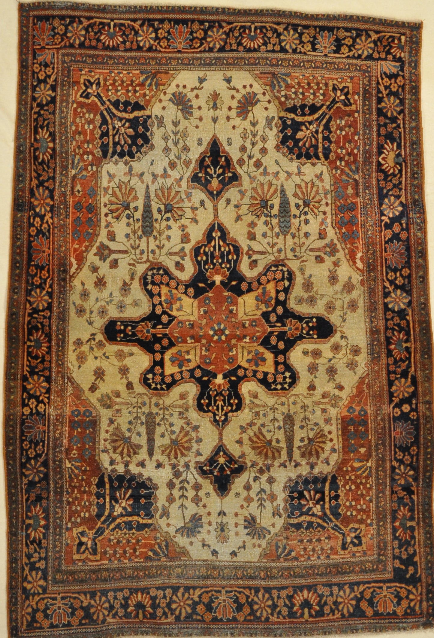 Antique Farahan Rug. A piece of woven carpet art sold by the Santa Barbara Design Center, Rugs and More in Santa Barbara, California.