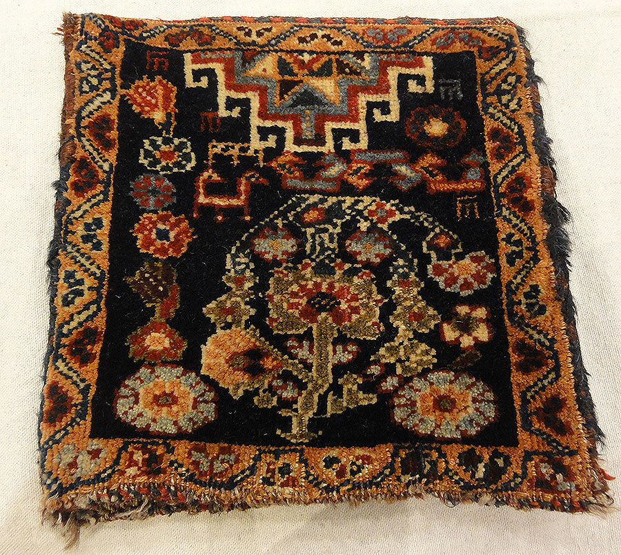 Antique Qashqai Chanteh Women's Bag. A piece of antique woven carpet art sold by Santa Barbara Design Center, Rugs and More in Santa Barbara, California.